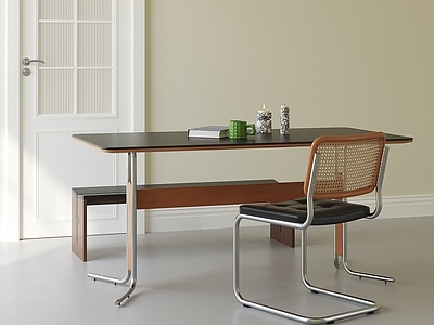 中古风餐桌 包豪斯餐桌椅 岩板餐桌 实木餐桌 长凳