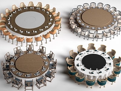 新中式餐桌 现代圆形餐桌椅 包厢桌椅 包间餐桌