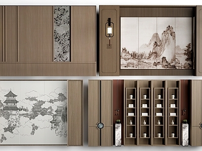 新中式茶室背景墙
