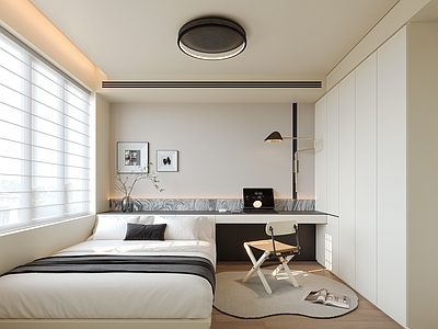 现代简约单人卧室 现代意式卧室 次卧 男孩房