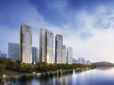 现代主义超高层住宅楼 滨湖住宅 现代住宅 超高层住宅 artdeco 豪宅