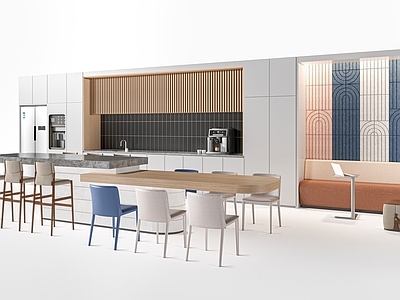 现代简约茶水间 现代茶水间吧台 茶水间桌椅 水吧台