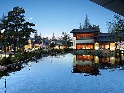 新中式文旅项目景观 古镇商业街 古镇 沿河商业