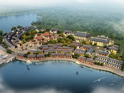 新中式鸟瞰规划 古建规划 寺庙