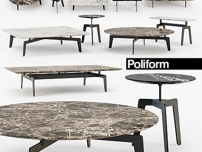 意式极简茶几 poliform 大理石茶几组合 不锈钢石材大理石