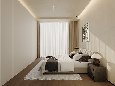 奶油风主卧 现代奶油卧室 现代卧室