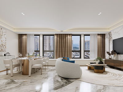 奶油风客餐厅 轻奢客餐厅 样板房客餐厅