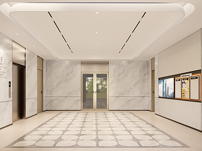 奶油风电梯厅 现代简约电梯厅