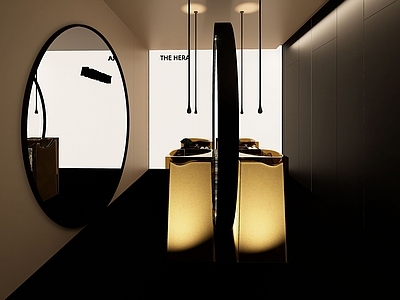 极简轻奢公共卫生间 美容院卫生间 商业空间卫生间 圆形洗漱台