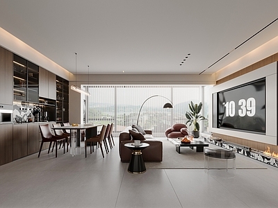 现代简约大平层客餐厅 意式客厅