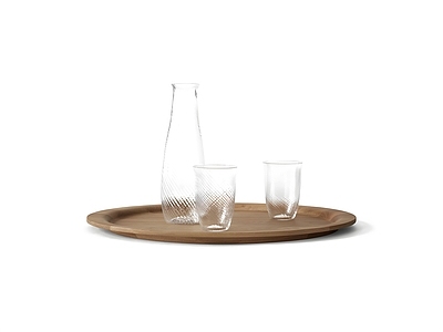 日式餐具 蛋形木托盘 菱形纹玻璃杯水壶