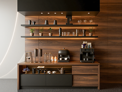 现代简约开放式厨房 咖啡机 杯子