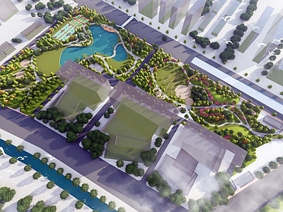 现代主义景观公园 景观公园 公园鸟瞰 公园规划