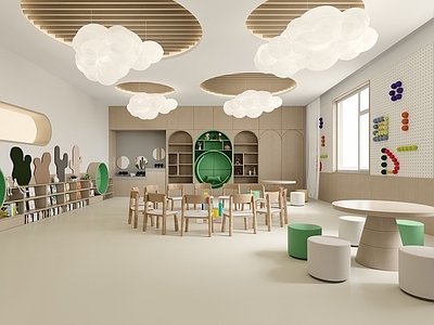原木奶油风幼儿园 幼儿园j 教室 儿童培训室
