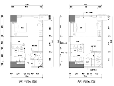 其他家装空间 小户型公寓 LOFT公寓 平面系统图 天花地坪图 电气点位水点位图 施工图