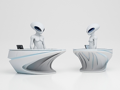 未来主义前台 吧台 前台 接待台 机器人