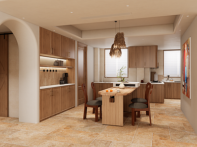 原木开放式厨房 托斯卡纳风餐厅 乡村餐厅 开放式厨房 风岛台