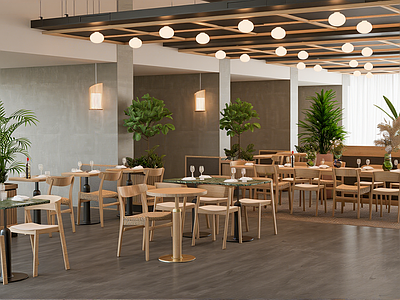 日式原木风酒店餐厅 现代西餐厅