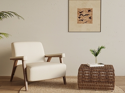 日式单人沙发 侘寂中古边几