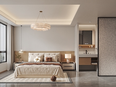 奶油风主卧 现代奶油风卧室 干湿分离 次净衣柜