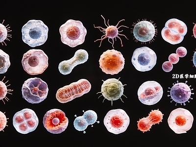 生物医学插画风医疗器材 生物细胞2D元素