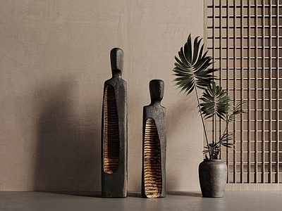 侘寂雕塑摆件 侘寂风雕塑摆件 侘寂风木雕装置 艺术雕塑装置 侘寂风饰品 中古风雕塑