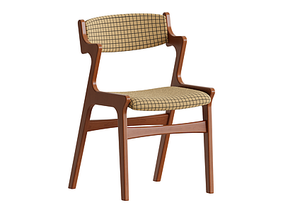 中古风餐椅 中古实木餐椅 靠背休闲椅 格子布单椅