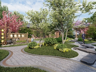 新中式景观乡村庭院 现代新中式庭院 新中式文旅庭院 现代名宿庭院 新中式亭子 新中式游园