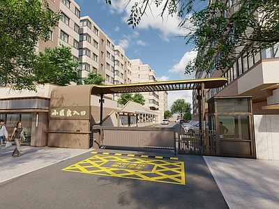 新中式入口大门 现代小区入口 美丽家园 大门上盖 小区大门 人车分流大门