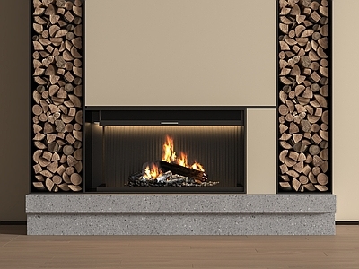 现代简约壁炉 现代壁炉  嵌入式壁炉  火柴堆 柴火  背景墙