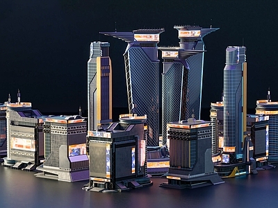 赛博朋克商场建筑 赛博朋克建筑 城市科幻建筑 廊道桥梁建筑 未来乌托邦建筑 高楼大厦
