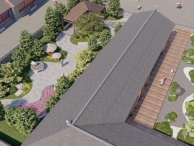 新中式景观乡村庭院 新中式庭院景观 新中式庭院微景观 现代农村文旅庭院 新中式枯山水