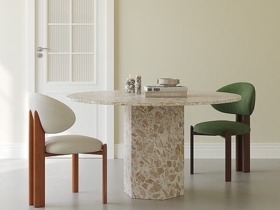 现代简约餐桌椅 侘寂中古餐桌椅 石材餐桌 圆桌