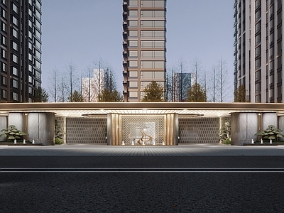 现代轻奢小区建筑 小区大门 小区出入口 示范区入口 示范区景观