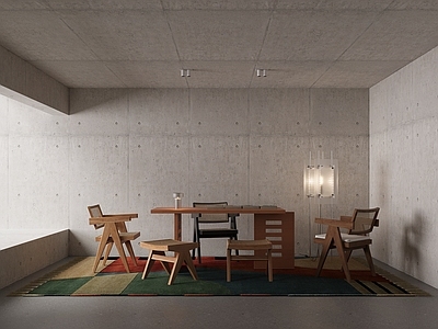 粗野主义家居餐厅 餐桌 餐椅 落地灯 餐厅 餐厅组合家具