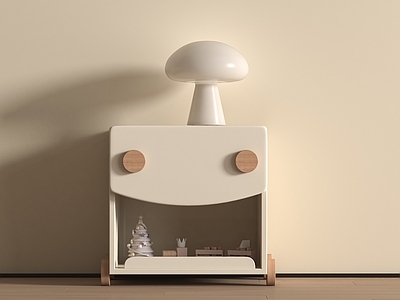 奶油风床头柜 奶油风床头柜  台灯摆件