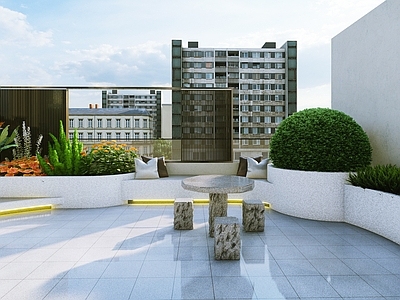 现代简约屋顶花园 庭院 花园 简约 弧形 植物