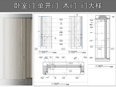 综合门节点 木门 卧室门 单开门 平开门 门节点 施工图