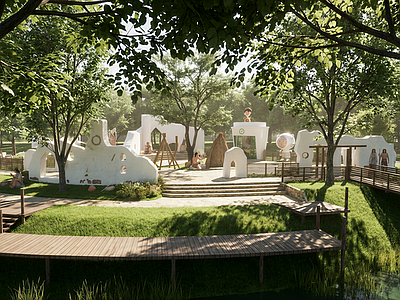 侘寂风儿童游乐空间 原始人 营地 趣味 亲子 活动空间