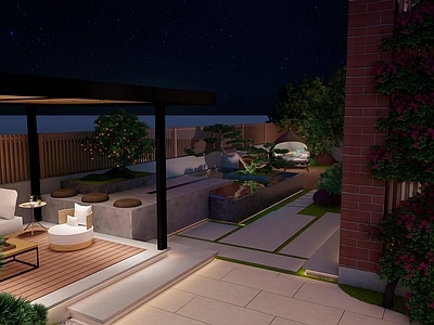 新中式别墅庭院 庭院x 庭院新中式 新中式庭院 现代庭院