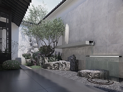 新中式景观别墅庭院 中式庭院 小空间 中式吧台