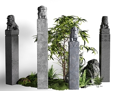 新中式景观景观柱 中式拴马桩  石柱雕塑  石狮子雕塑
