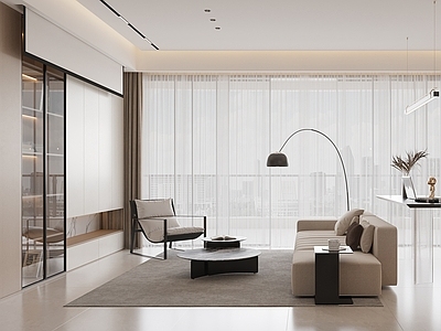 现代极简家居客厅 奶油风 简约