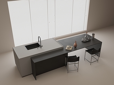 极简岛台 现代中岛吧台 水吧台餐桌 休闲餐椅 水槽 水龙头