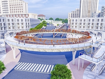 现代景观桥 人行天桥 竹编元素 当地风格