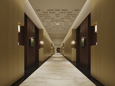 新中式酒店走廊 过道 走廊 酒店过道 酒店走廊