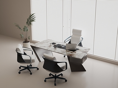 极简经理办公室 现代办公桌 大理石办公桌 转动办公椅 现代办公桌椅组合 办公文具