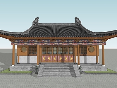 新中式寺庙建筑 中式寺庙大殿 大雄宝殿 寺庙建筑