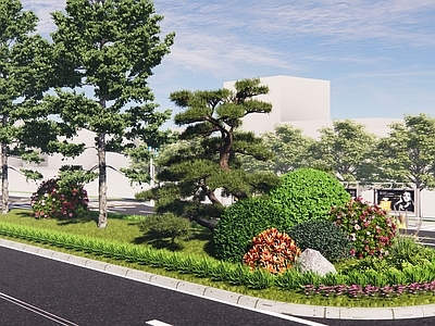 新中式景观灌木 道路景观植物组团 城市道路绿化景观 绿篱灌木行道树 道路绿化景观植物