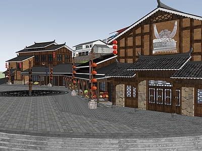 新中式农贸市场 苗族风集市 彩钢棚改造 苗风景观